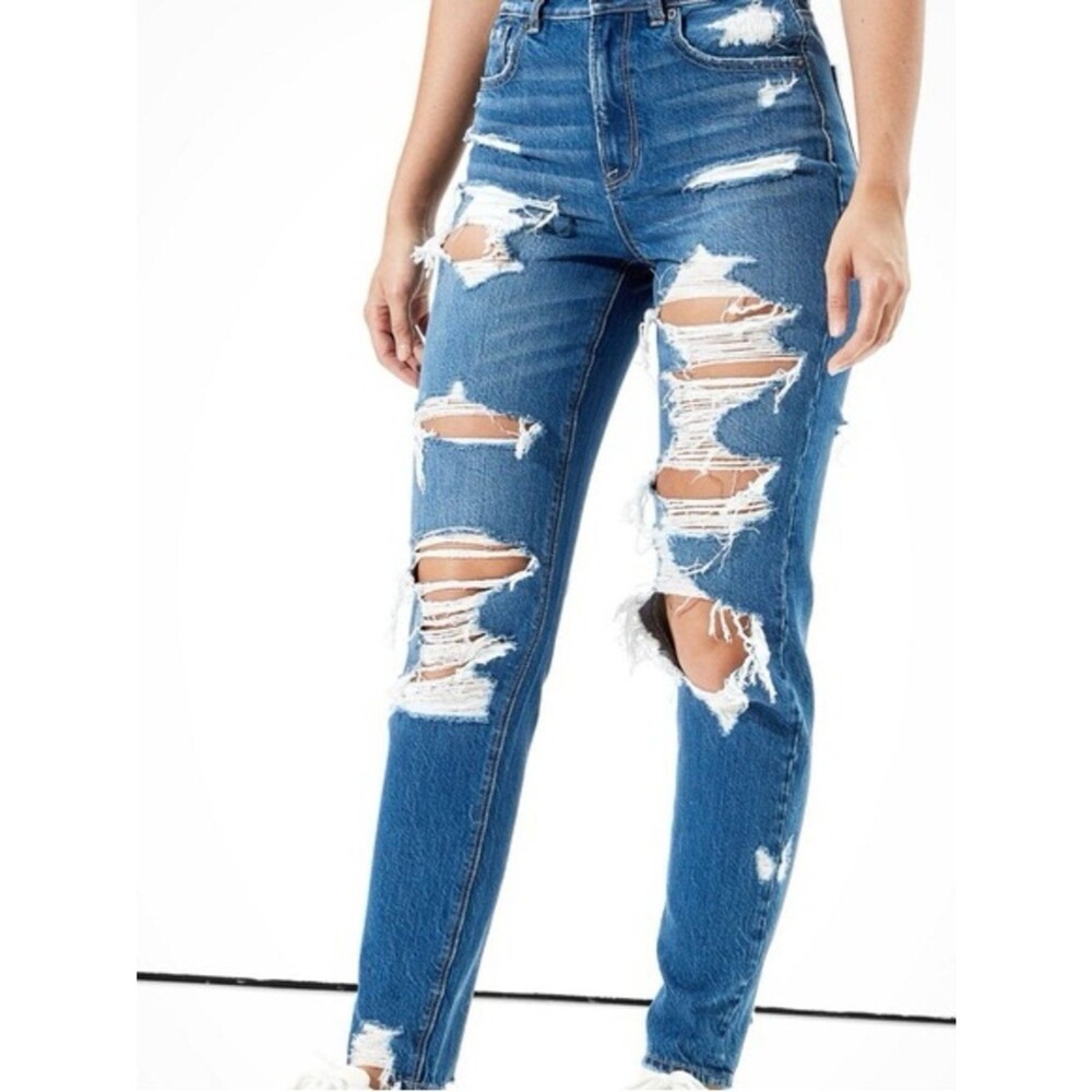 American Eagle High-Rise Distressed Mom Jeans